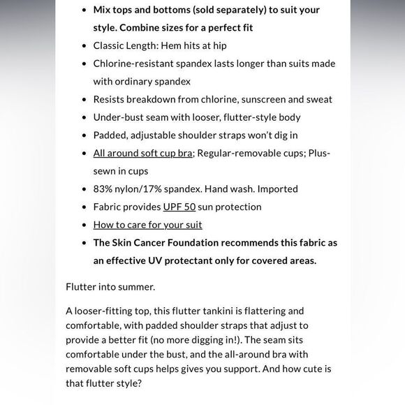 Land’s End Flutter Tankini soft cup adjustable Rosella Floral Medium Petite - Picture 3 of 3